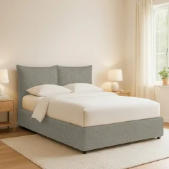 Letto Piazza e Mezza Grigio Sfoderabile Contenitore, Dimensione Materasso 120x200 cm - Marmora