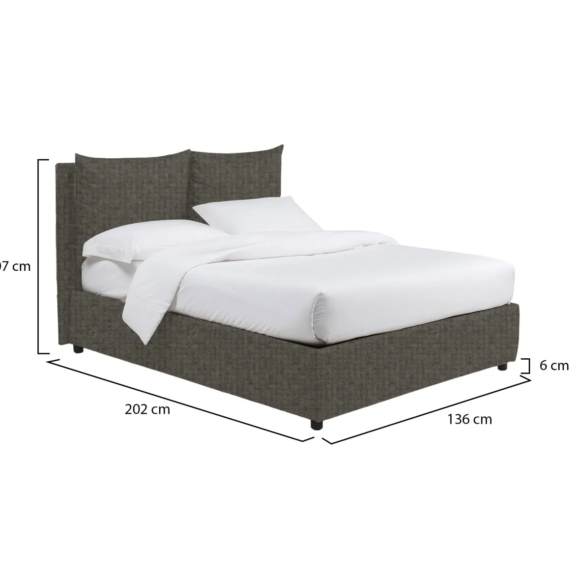Letto Piazza e Mezza Grigio Tortora Sfoderabile Contenitore, Dimensione Materasso 120x190 cm - Erchie