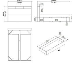 Letto piazza e mezza Jean, 206x150 h97 cm, Rovere e Bianco