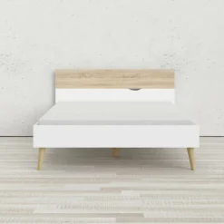 Letto piazza e mezza Kirk, 146x197 h84 cm, Bianco e Quercia