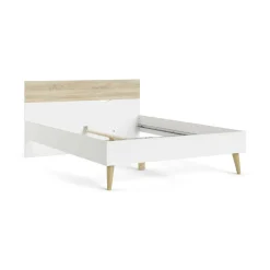 Letto piazza e mezza Kirk, 146x197 h84 cm, Bianco e Quercia
