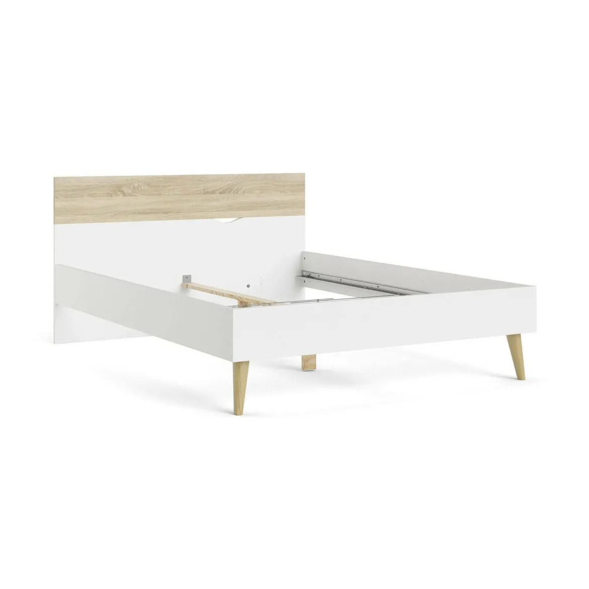 Letto piazza e mezza Kirk, 146x197 h84 cm, Bianco e Quercia