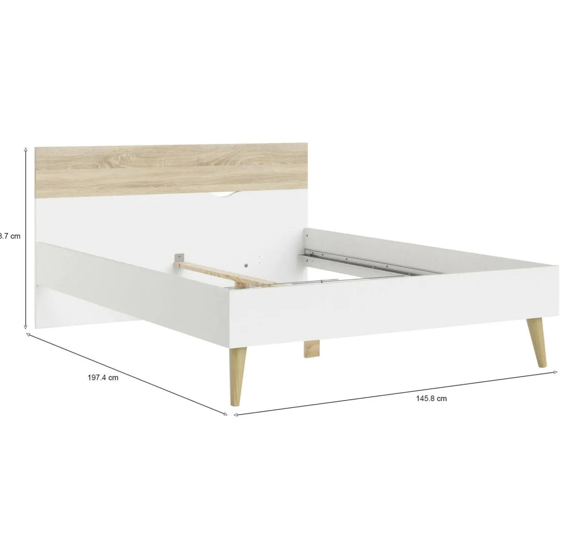 Letto piazza e mezza Kirk, 146x197 h84 cm, Bianco e Quercia