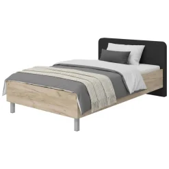 Letto Piazza e Mezza Marrone Rovere Grigio Grigio Dimensione Materasso 120x200 cm, Imbottito - Norcia