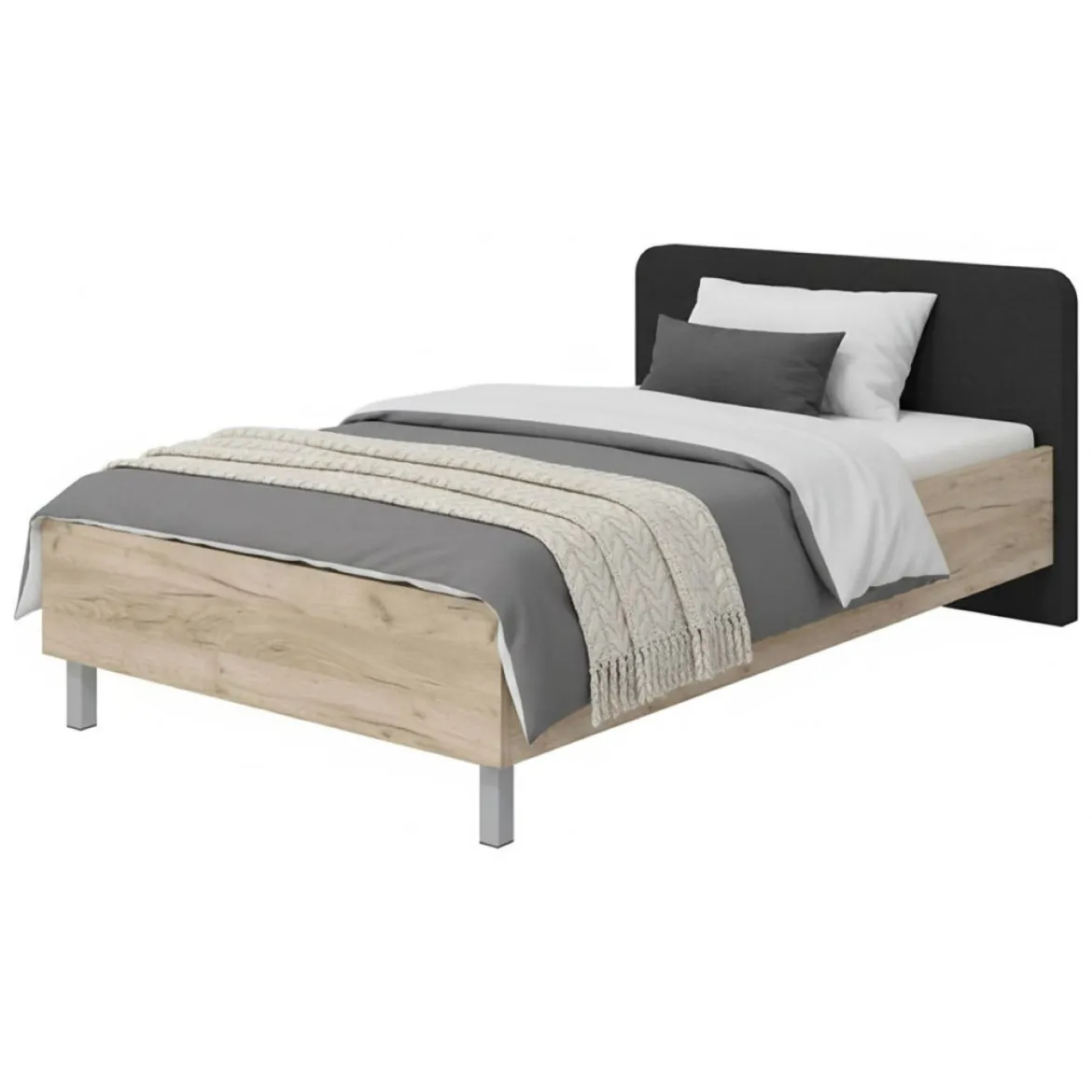 Letto Piazza e Mezza Marrone Rovere Grigio Grigio Dimensione Materasso 120x200 cm, Imbottito - Norcia
