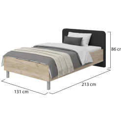 Letto Piazza e Mezza Marrone Rovere Grigio Grigio Dimensione Materasso 120x200 cm, Imbottito - Norcia