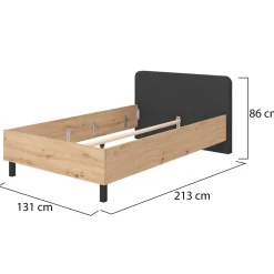 Letto Piazza e Mezza Marrone Rovere Nero Dimensione Materasso 120x200 cm, Imbottito - Norcia