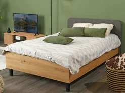 Letto Piazza e Mezza Marrone Rovere Nero Dimensione Materasso 120x200 cm, Imbottito - Norcia