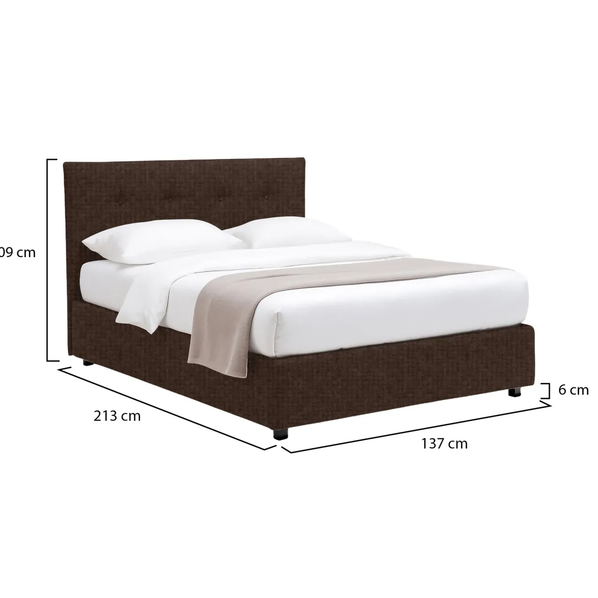 Letto Piazza e Mezza Marrone Sfoderabile Contenitore, Dimensione Materasso 120x200 cm - Pollutri