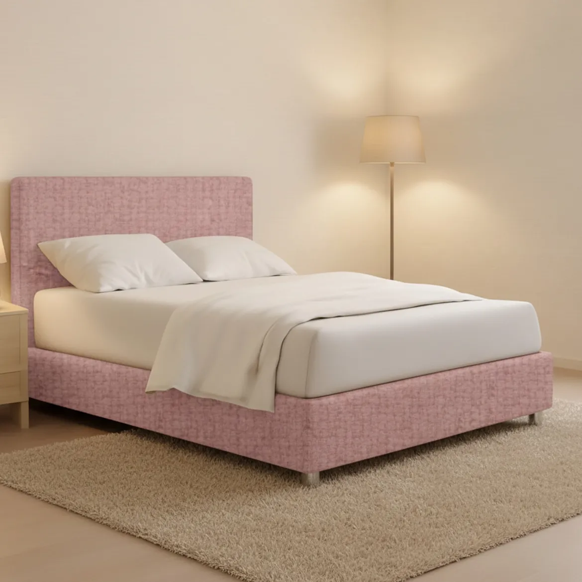 Letto Piazza e Mezza Rosa Sfoderabile Contenitore, Dimensione Materasso 120x200 cm - Concesio