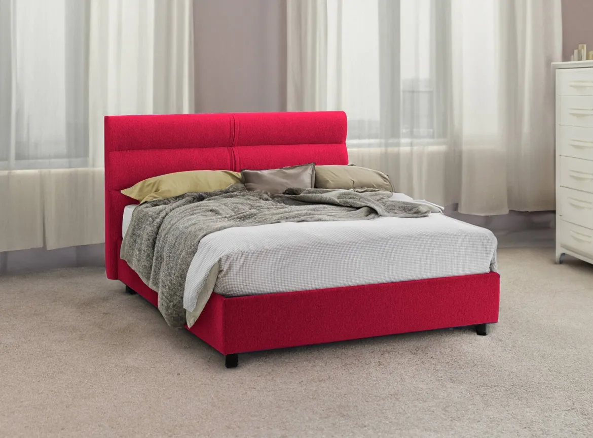 Letto Piazza e Mezza Rosso Materasso Incluso Sfoderabile, Contenitore Made in Italy - Brinzio