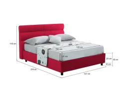 Letto Piazza e Mezza Rosso Materasso Incluso Sfoderabile, Contenitore Made in Italy - Briosco