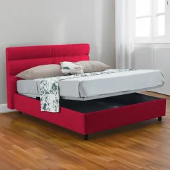 Letto Piazza e Mezza Rosso Materasso Incluso Sfoderabile, Contenitore Made in Italy - Briosco