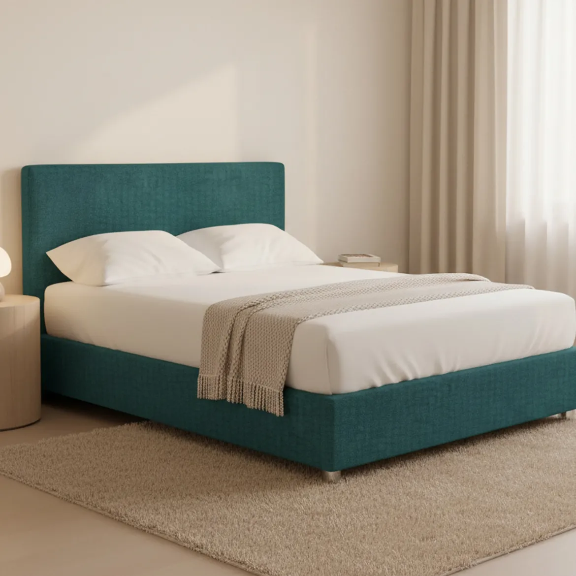 Letto Piazza e Mezza Verde Petrolio Sfoderabile Contenitore, Dimensione Materasso 120x200 cm - Concesio