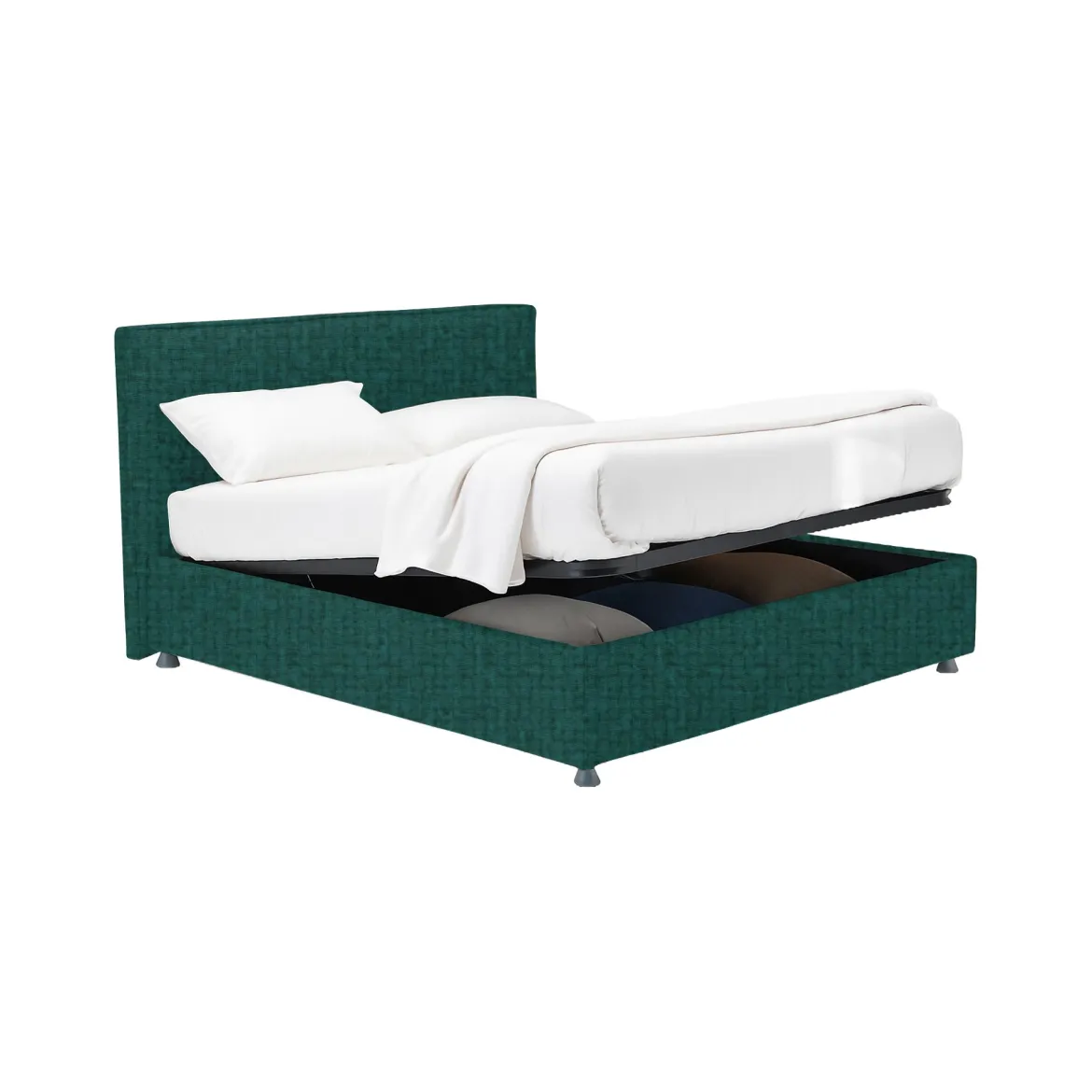 Letto Piazza e Mezza Verde Petrolio Sfoderabile Contenitore, Dimensione Materasso 120x200 cm - Concesio