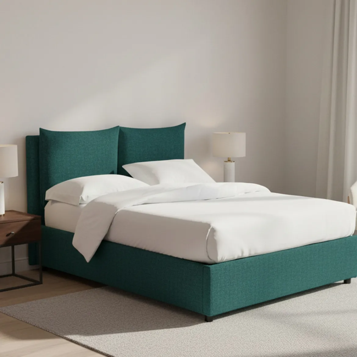 Letto Piazza e Mezza Verde Petrolio Sfoderabile Contenitore, Dimensione Materasso 120x200 cm - Diamante