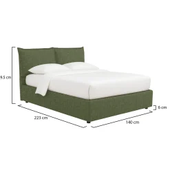 Letto Piazza e Mezza Verde Sfoderabile Contenitore, Dimensione Materasso 120x200 cm - Noceto