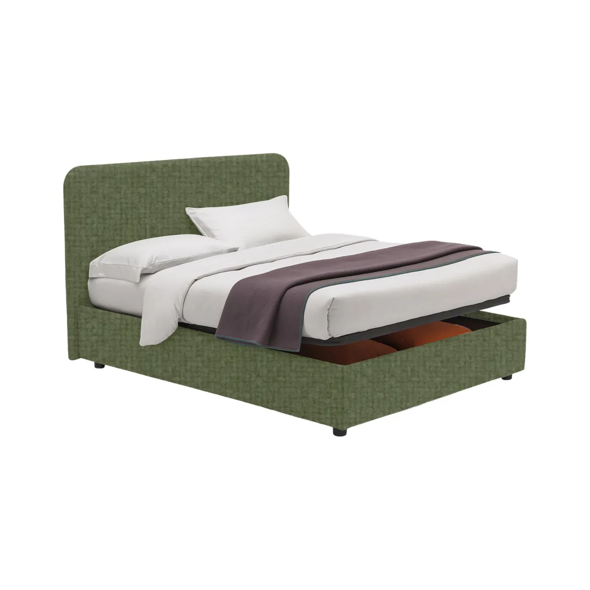 Letto Piazza e Mezza Verde Sfoderabile Contenitore, Dimensione Materasso 120x200 cm - Silandro