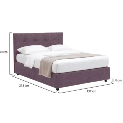 Letto Piazza e Mezza Viola Lilla Sfoderabile Contenitore, Dimensione Materasso 120x200 cm - Rezzago