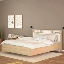 Letto piazza e mezza Zinasco, 206x150 h97 cm, Rovere e Bianco