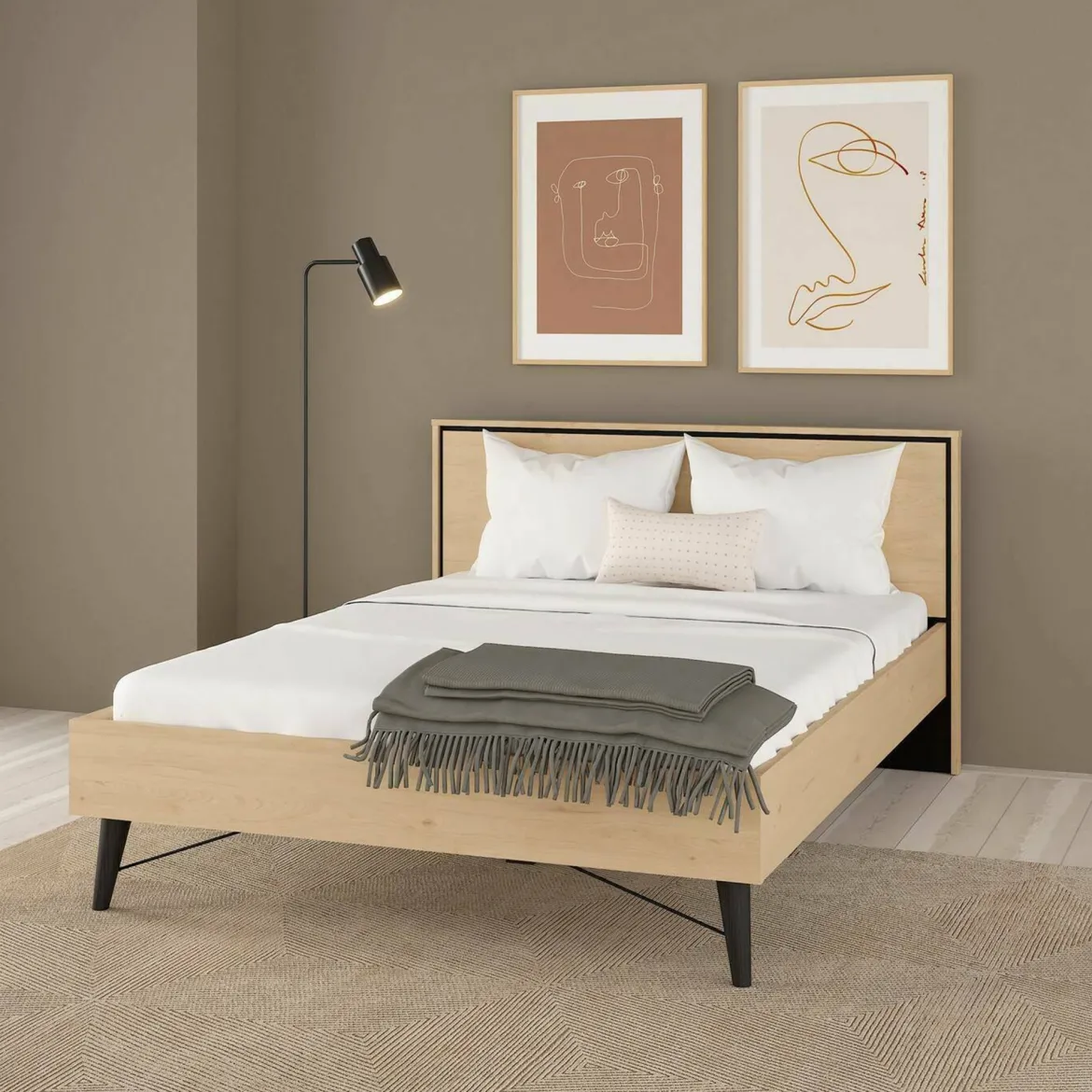 Letto piazza e mezza Zocca, 207x153 h91 cm, Rovere