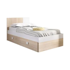 Letto 1 piazza moderno bianco e rovere 196x97cm adatto per materasso 90x190 cm - Rashmi