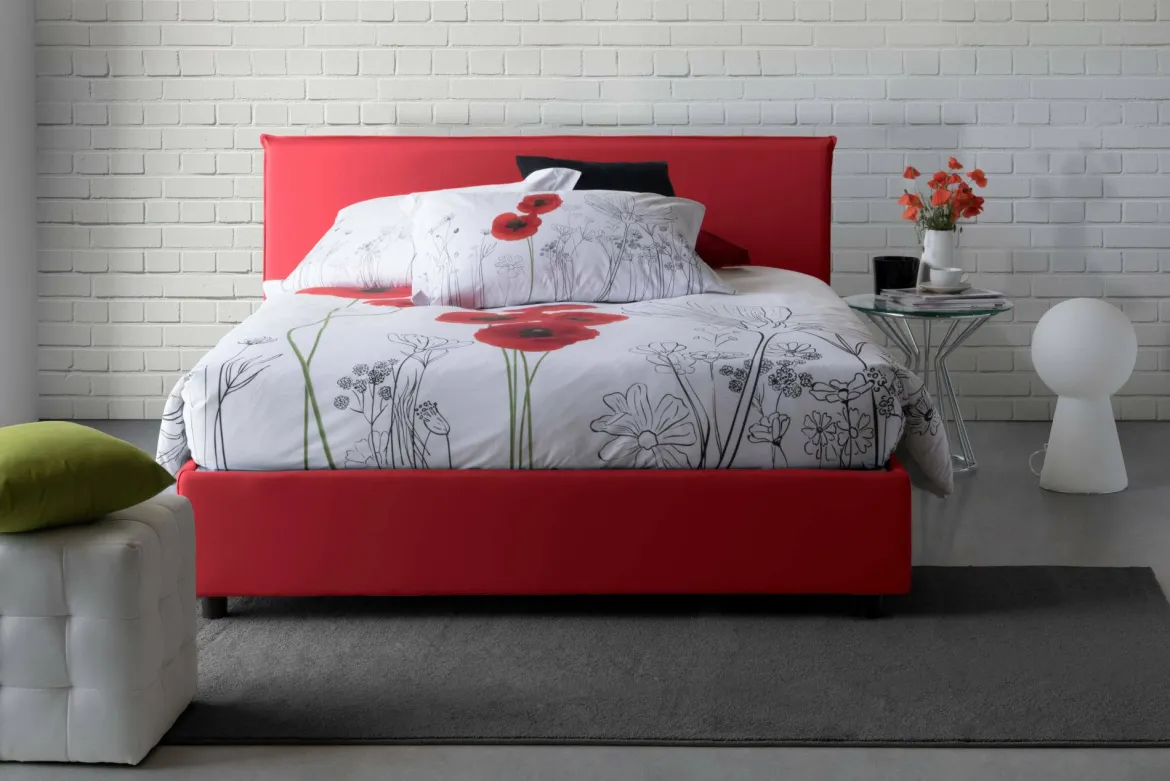 Letto 2 piazze con contenitore rosso 175x215cm - Alessander