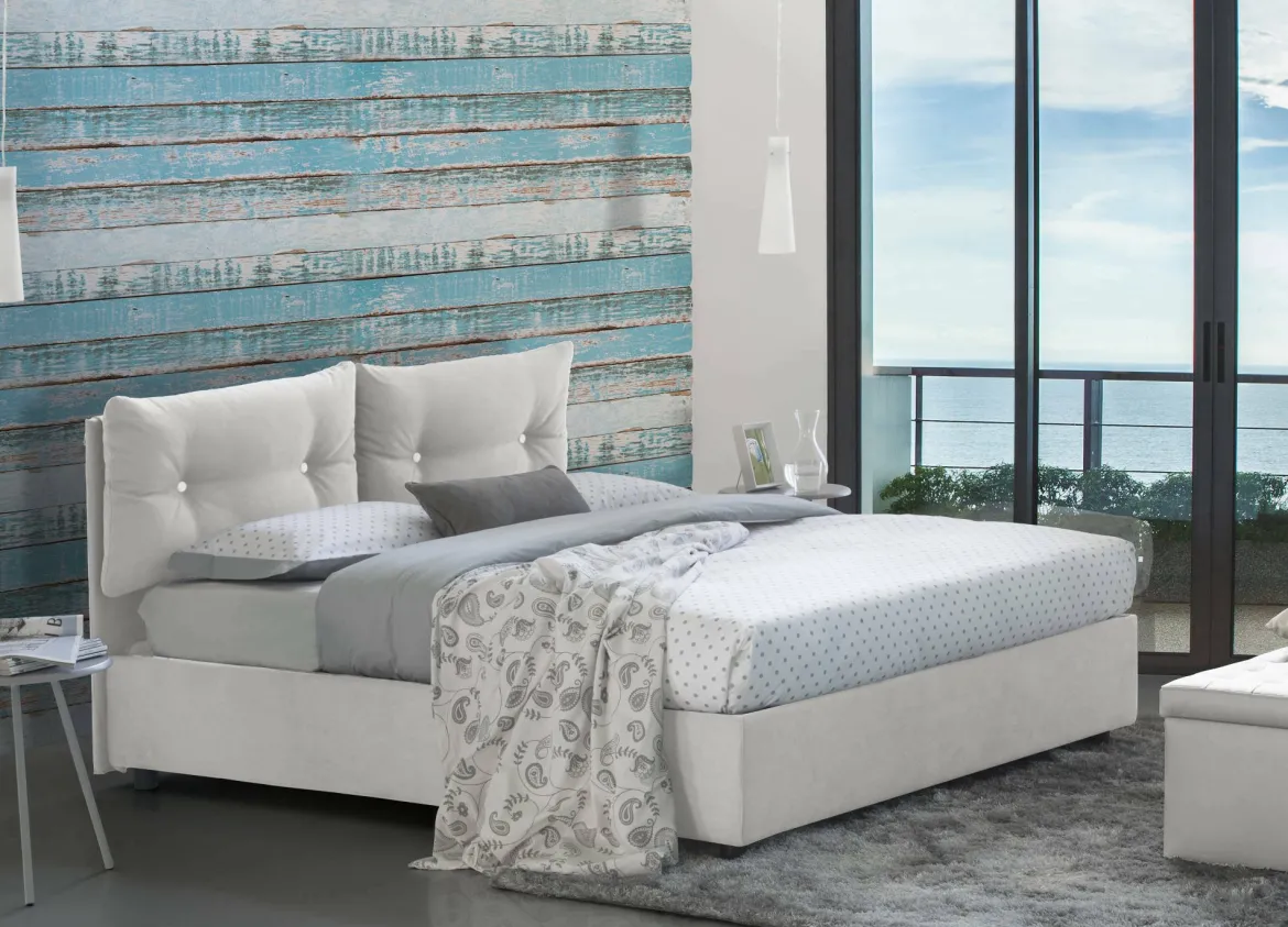 Letto 2 piazze contenitore bianco 175x215cm testiera morbida - Artrax