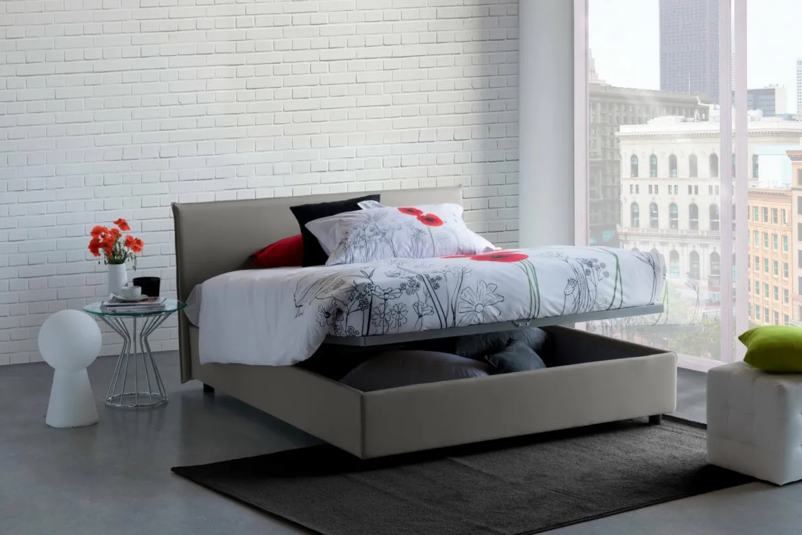 Letto 2 piazze contenitore grigio 175x215cm comodo - Artrax