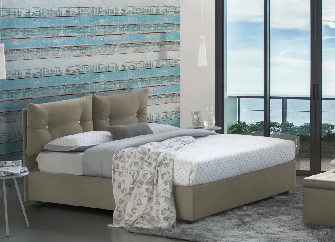 Letto 2 piazze contenitore tortora 175x215cm testiera morbida - Artrax
