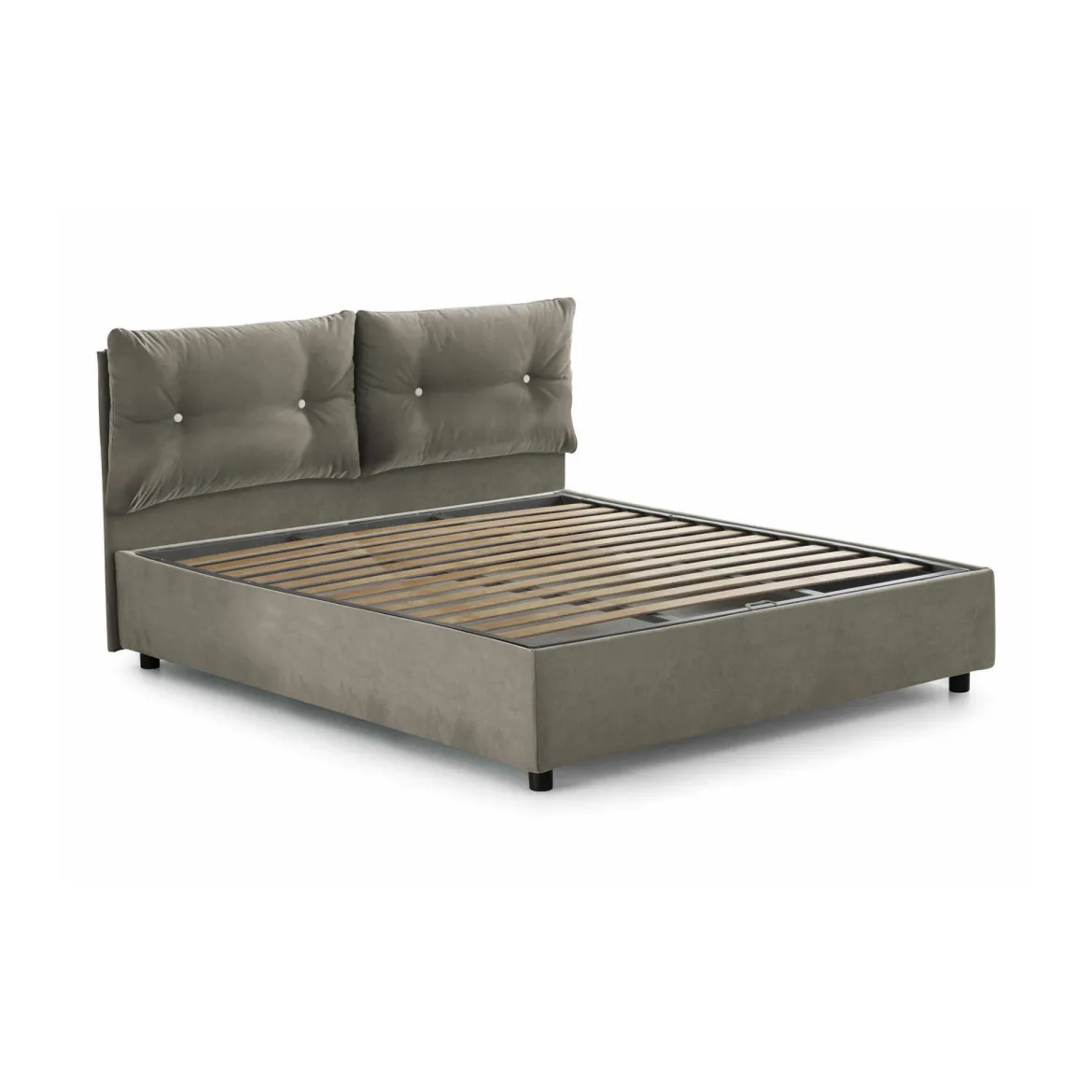 Letto 2 piazze contenitore tortora 175x215cm testiera morbida - Artrax