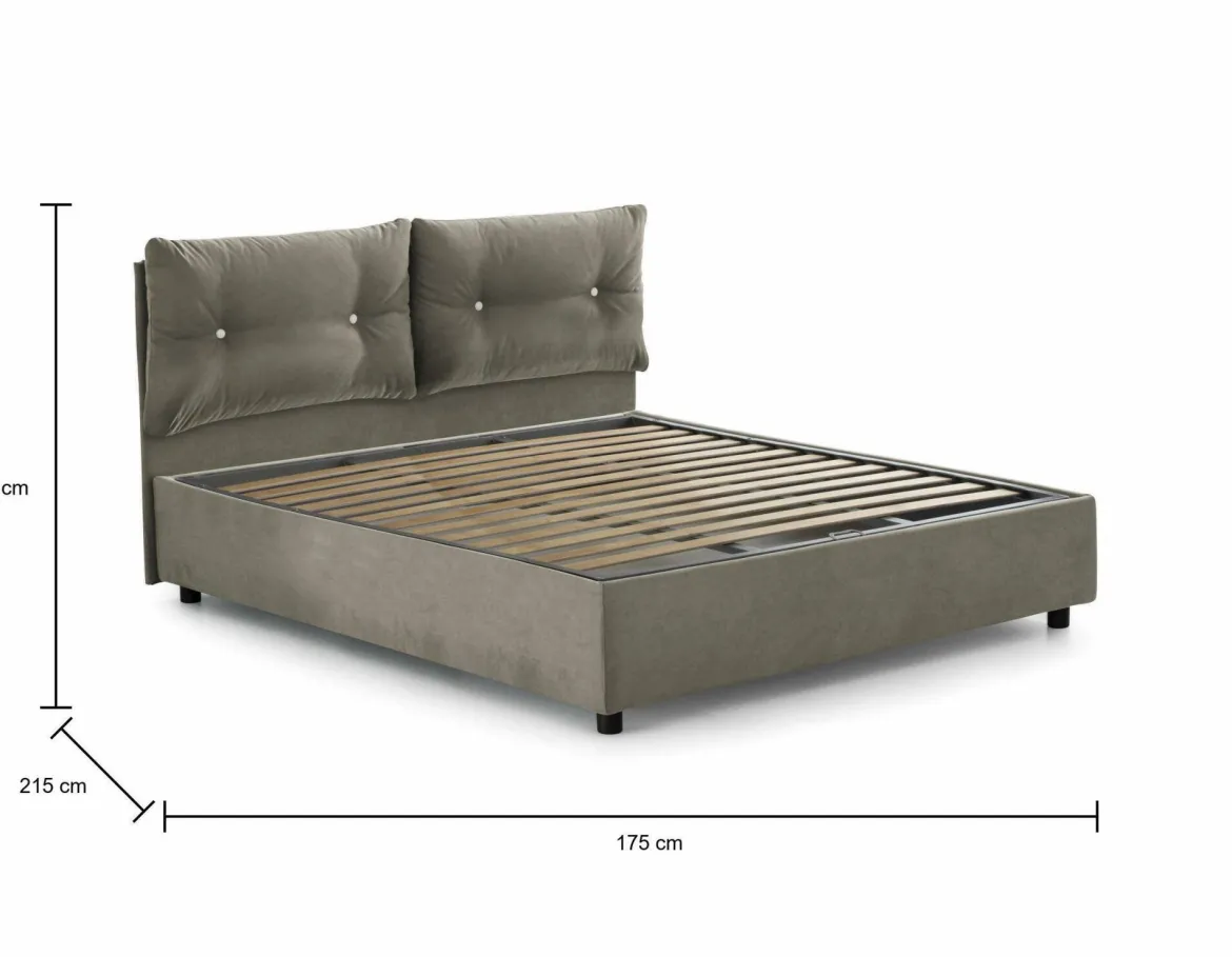 Letto 2 piazze contenitore tortora 175x215cm testiera morbida - Artrax