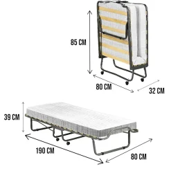 Letto Pieghevole Bianco Materasso Incluso Dimensione Materasso 80x190x10 cm, Imbottito - Chiauci