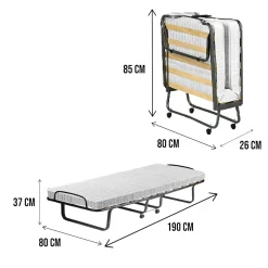 Letto Pieghevole Bianco Materasso Incluso Sfoderabile, Dimensione Materasso 80x190x10 cm - Chiauci