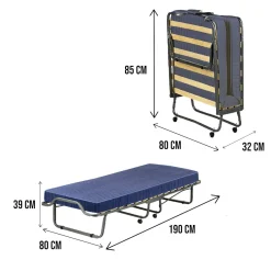 Letto Pieghevole blu Materasso Incluso Dimensione Materasso 80x190x10 cm, Imbottito - Peccioli