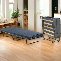 Letto Pieghevole blu Materasso Incluso Sfoderabile, Dimensione Materasso 80x190x10 cm - Peccioli