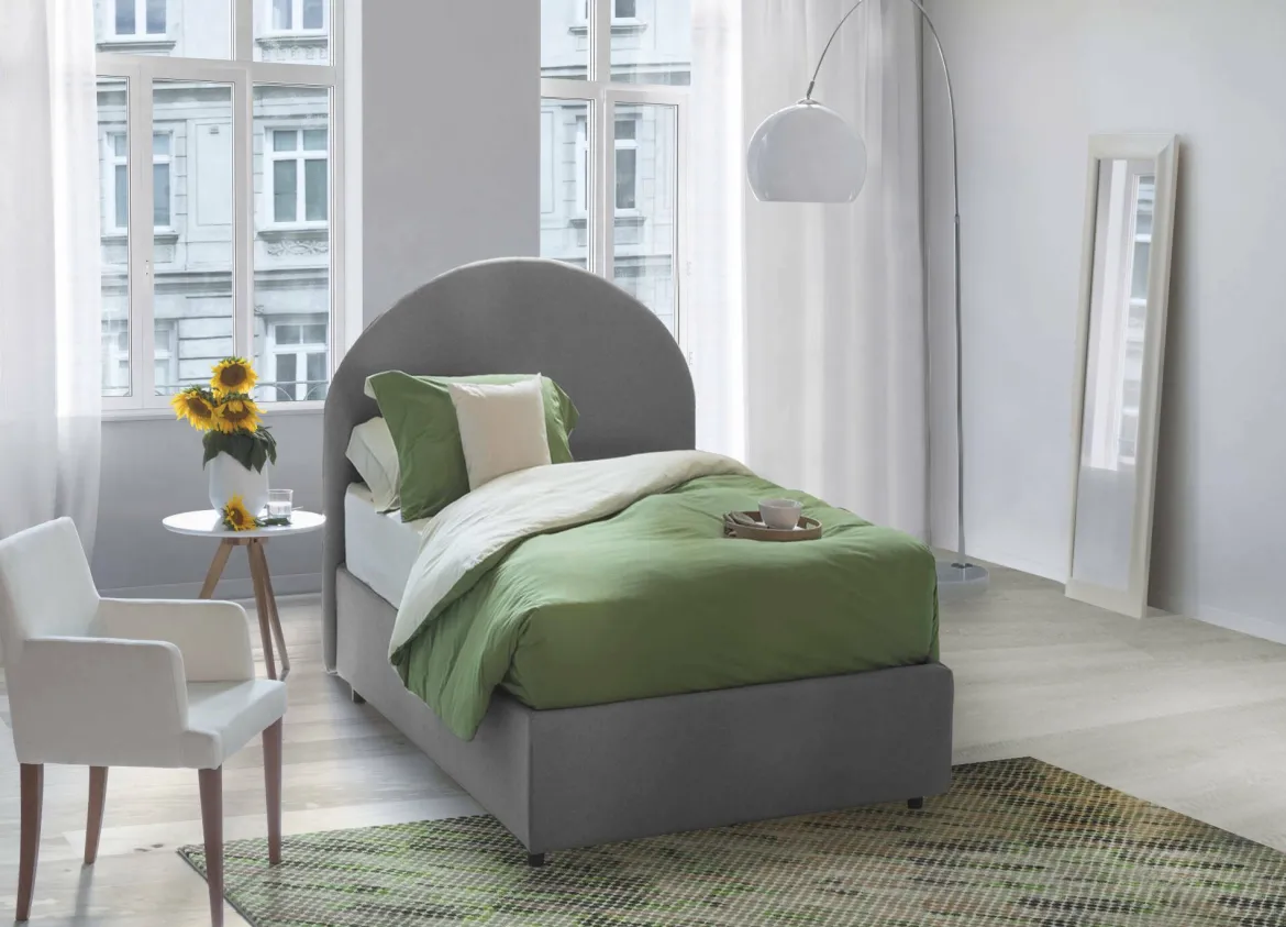 Letto 1 posto con contenitore grigio 95x205cm 2 metri - Abbi