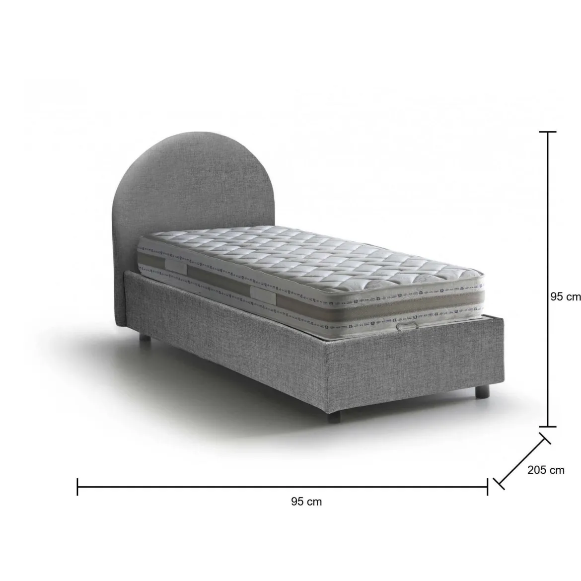 Letto 1 posto con contenitore grigio 95x205cm 2 metri - Abbi