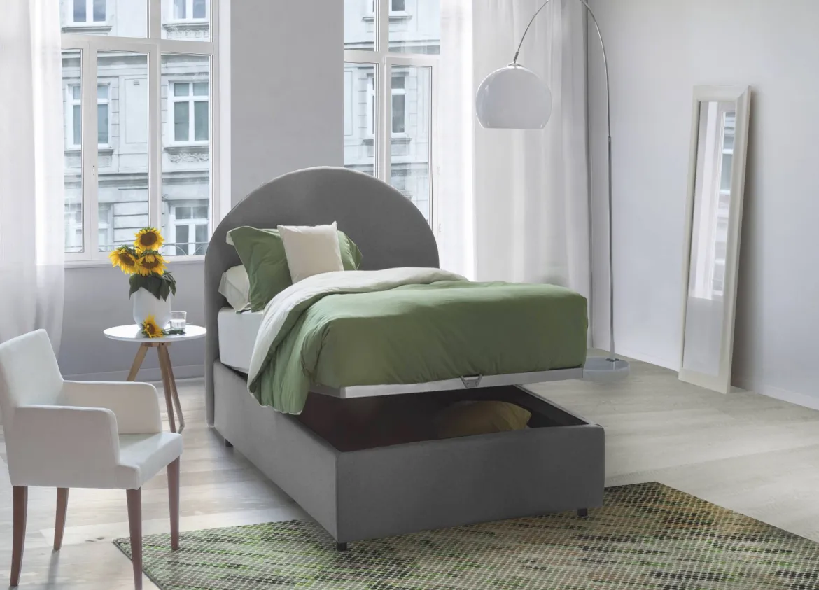 Letto 1 posto con contenitore grigio 95x205cm 2 metri - Abbi