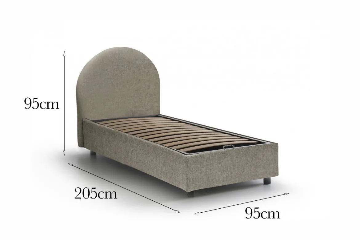 Letto 1 posto con contenitore tortora 95x205 - Egle