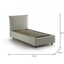 Letto 1 posto contenitore beige 110x215cm adatto per materasso 190x80 cm - Ippolito
