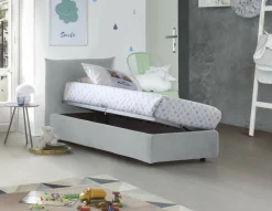 Letto 1 posto contenitore bianco 110x215cm rivestito in tessuto - Alisech