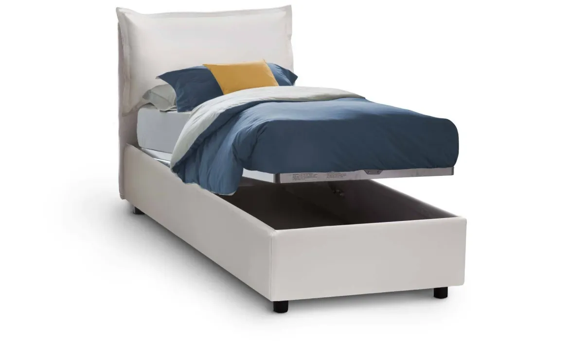 Letto 1 posto contenitore bianco 95x205cm adatto per materasso 190x80 cm - Alistair