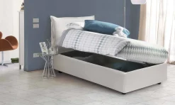 Letto 1 posto contenitore bianco 95x205cm rivestimento in ecopelle - Alzavola