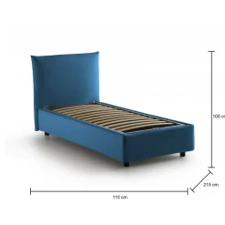 Letto 1 posto contenitore blu 110x215cm rivestito in tessuto - Alisech
