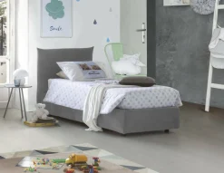 Letto 1 posto contenitore grigio 110x215cm rivestito in tessuto - Alisech