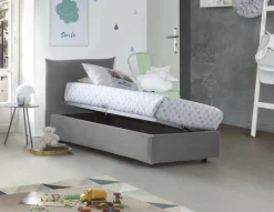 Letto 1 posto contenitore grigio 110x215cm rivestito in tessuto - Alisech