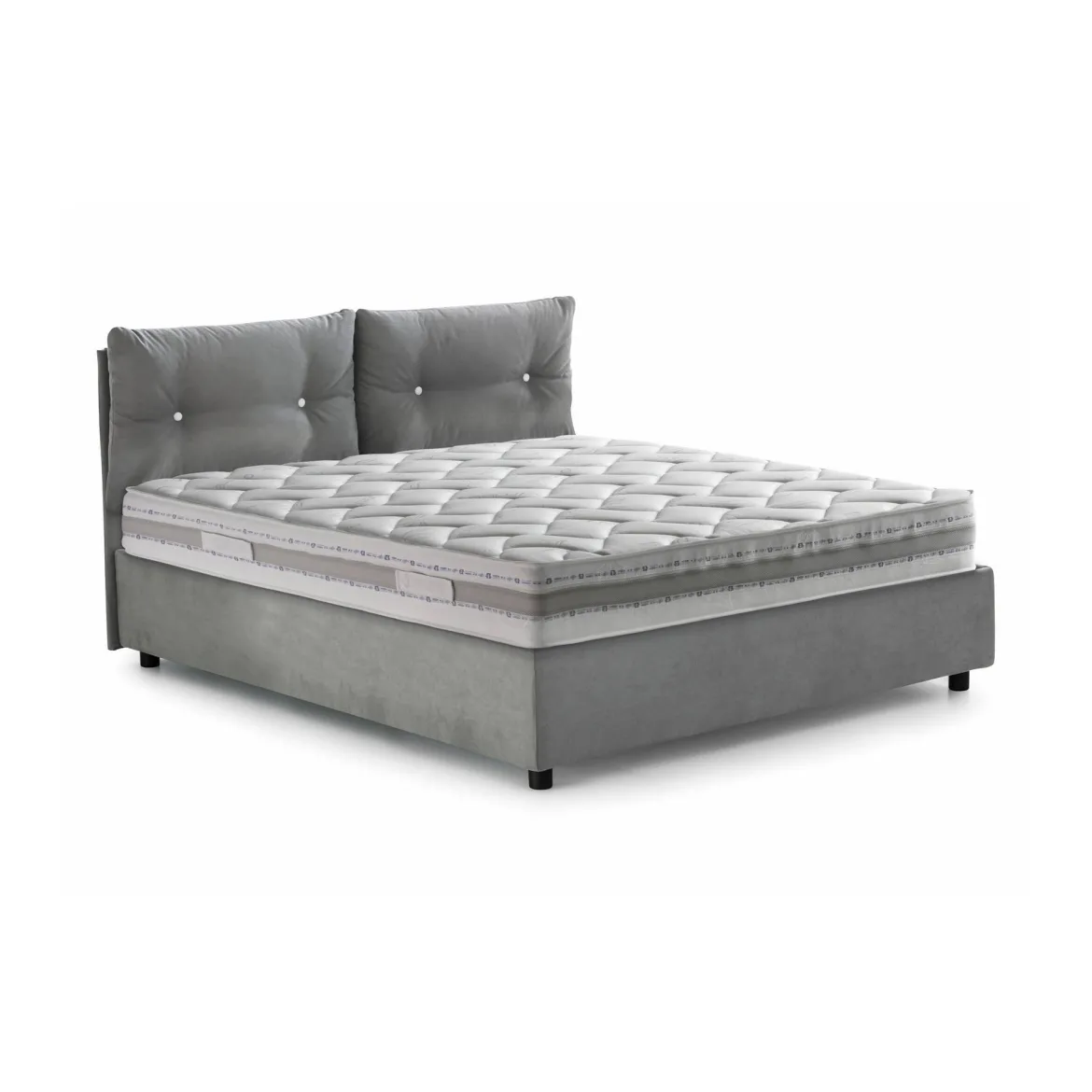 Letto 1 posto contenitore grigio 95x205cm rivestito in tessuto - Amaro