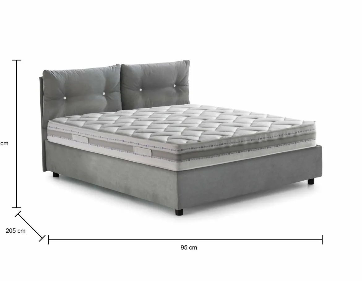 Letto 1 posto contenitore grigio 95x205cm rivestito in tessuto - Amaro