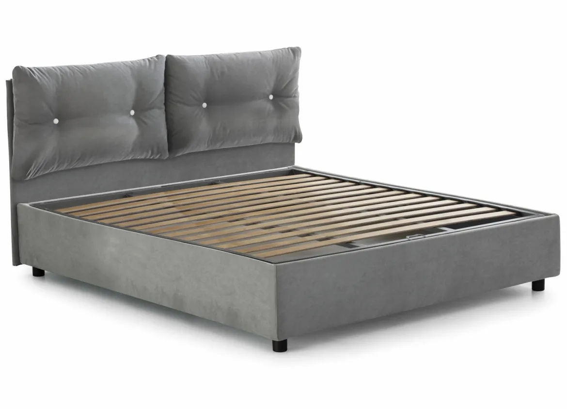 Letto 1 posto contenitore grigio 95x205cm rivestito in tessuto - Amaro
